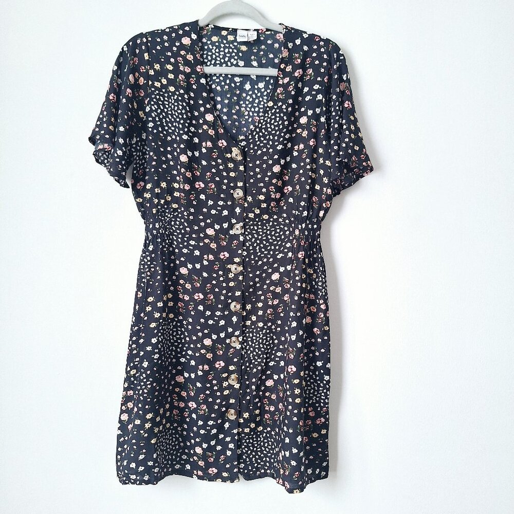 Black Floral Print Button-Down Dress